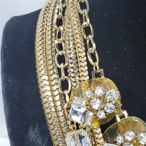 SHOP HQ multi chain and crystal station gold tone necklace 6 strands - Picture 3 of 6